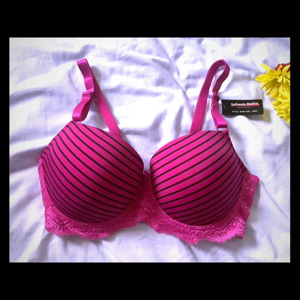 Woman’s hot pink strip Demi Full coverage Bra